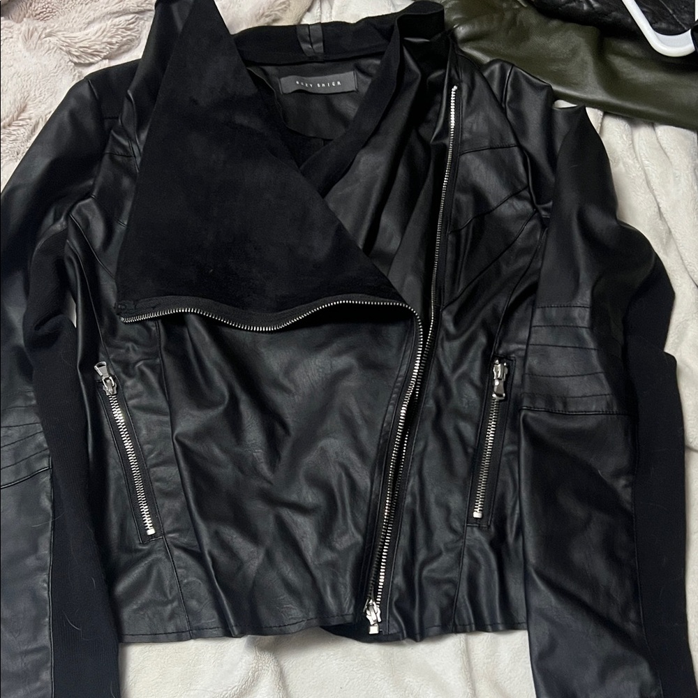 Suzy Shier Black Leather Varsity Jacket